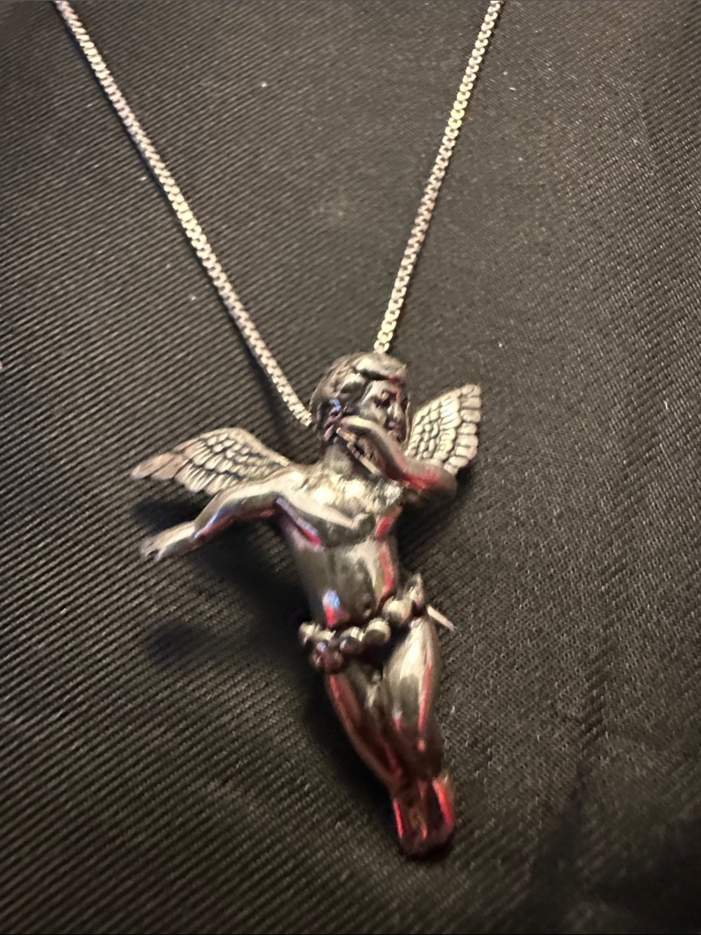 925 Sterling Silver Cherub Cupid Angel Pendant Necklace - 7g - Picture 3 of 6
